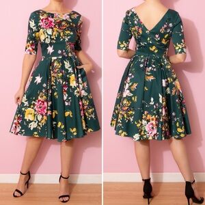 The Pretty Dress Company Hepburn Seville Floral green pink full dress 10
